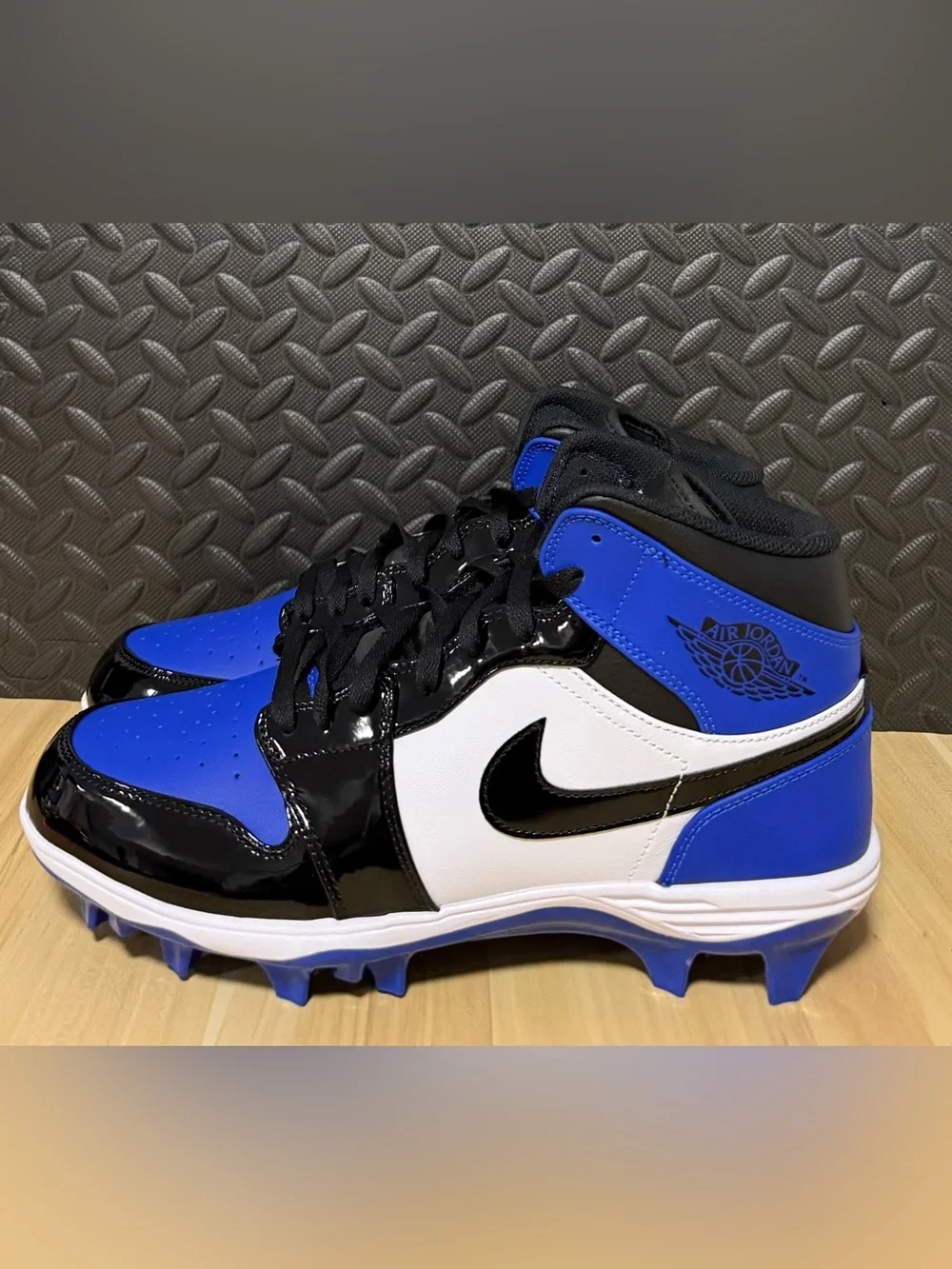 Nike Air Jordan 1 Retro Mid TD Football Cleats Game Royal Blue Black Men Size 11